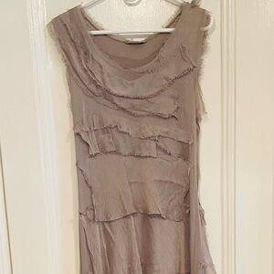 Meo Meli silver/taupe 100% silk dress. In stores now for $100